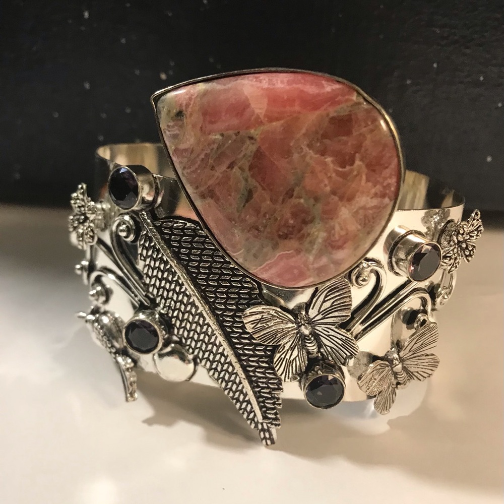 Krazy Lace Agate Stamped 925 Sterling Silver Cuff Bracelet